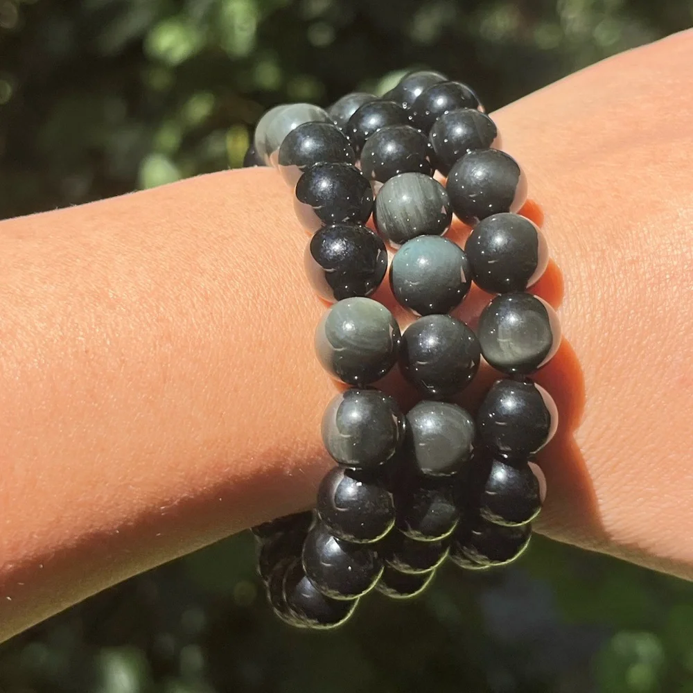 10mm stretchable rainbow obsidian bracelet‎